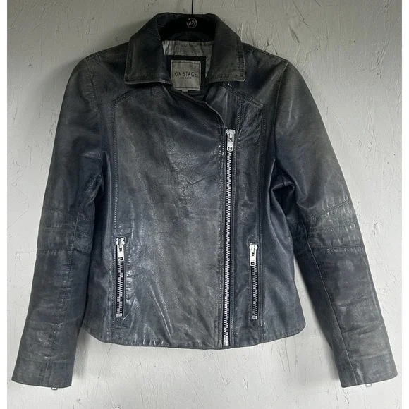 Y2K Vintage On Stage Denmark Leather  Jacket Moto Zip Fitted Biker Style Rare - Picture 6 of 14